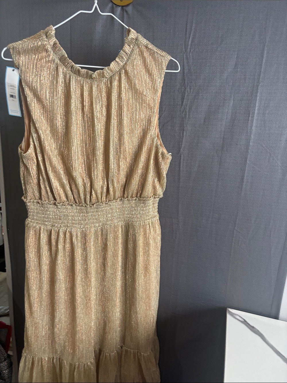 NWT Draper James Metallic Gold Sleeveless Tiered Dress